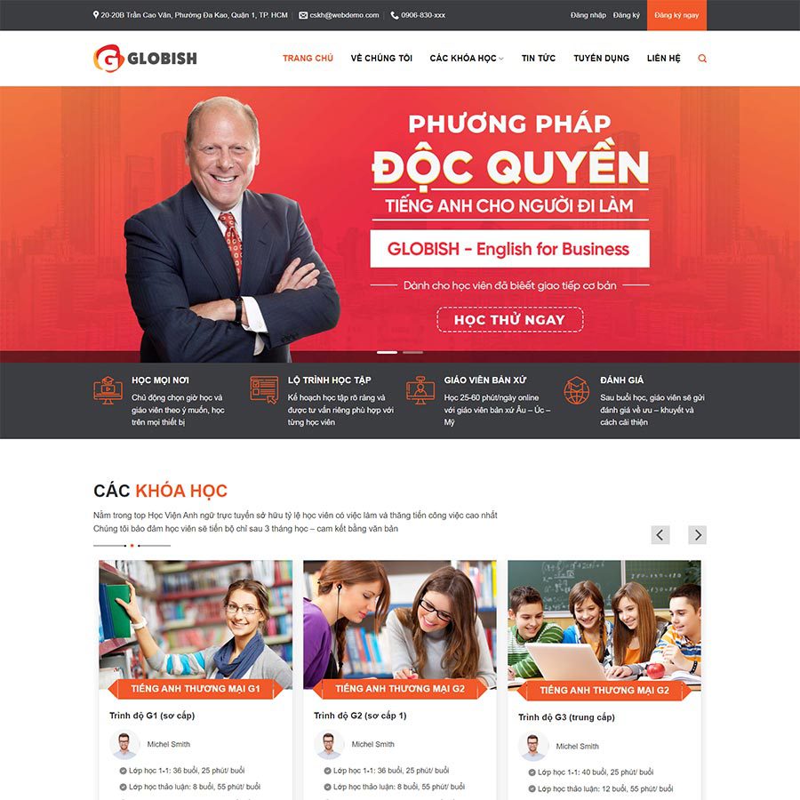 Theme WordPress trung tâm học tiếng anh