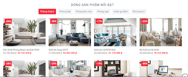 Danh mục sản phẩm được trình bày rõ nét và ấn tượng