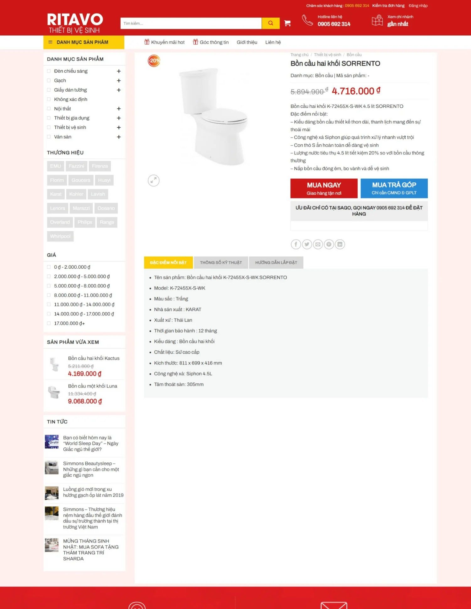 Thiết kế website bán thiết bị vệ sinh Ritavo (KISO18215) - Ảnh 3